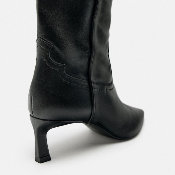 ZARA LEATHER COWBOY HEELED ANKLE BOOTS style leather bloggers favorite - Picture 3 of 12
